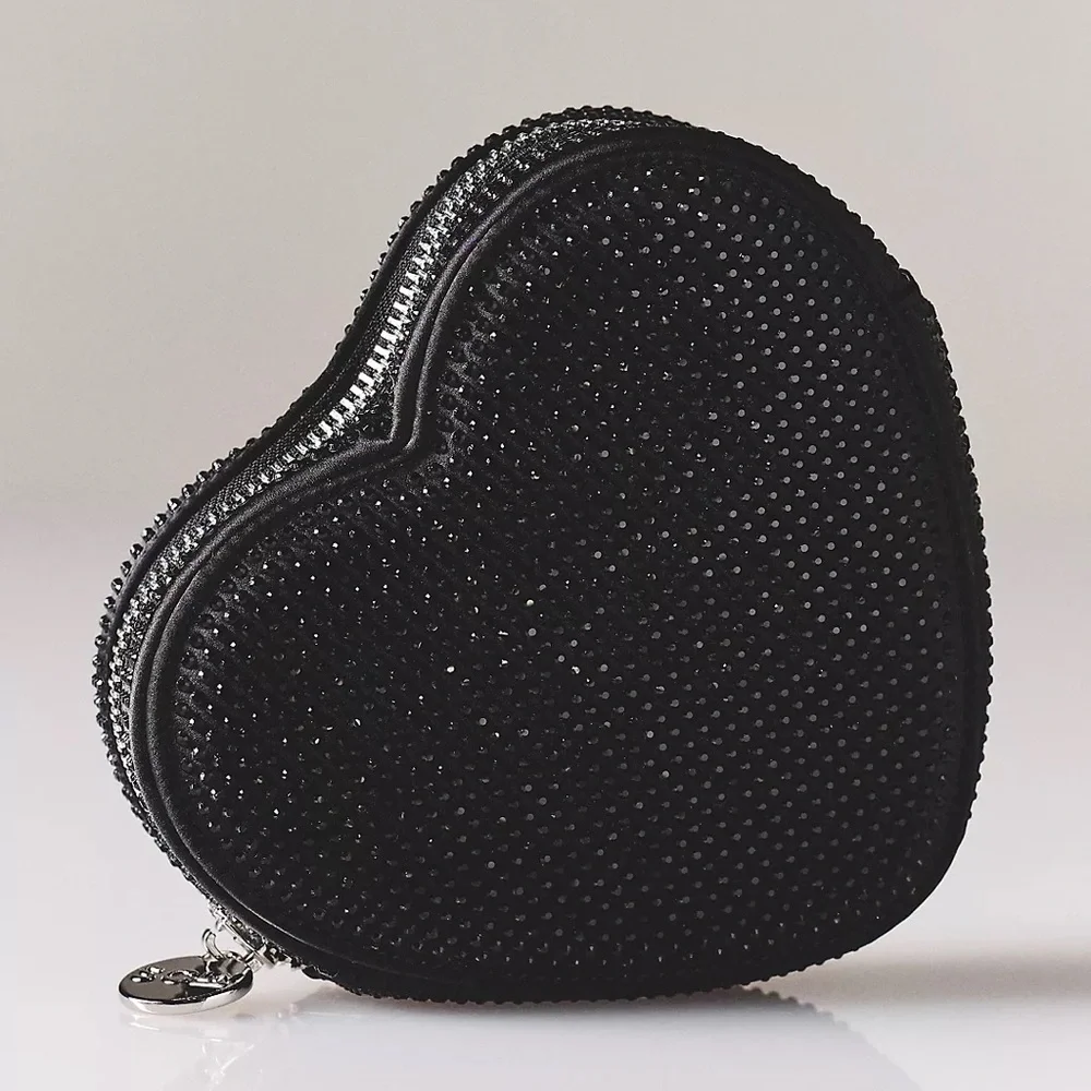 NWT Stoney Clover Lane Heart Pouch Noir Black Sparkle